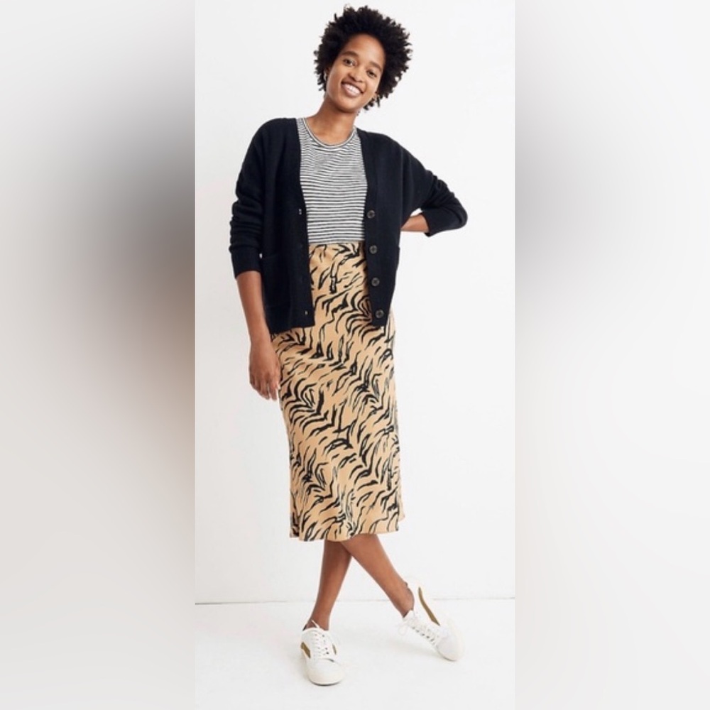Madewell silk tiger print midi skirt